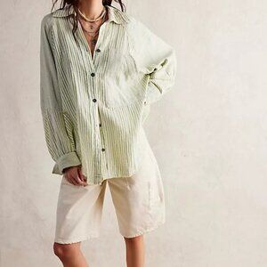 Free People Indigo Skies Stripe Shirt - Sage Large